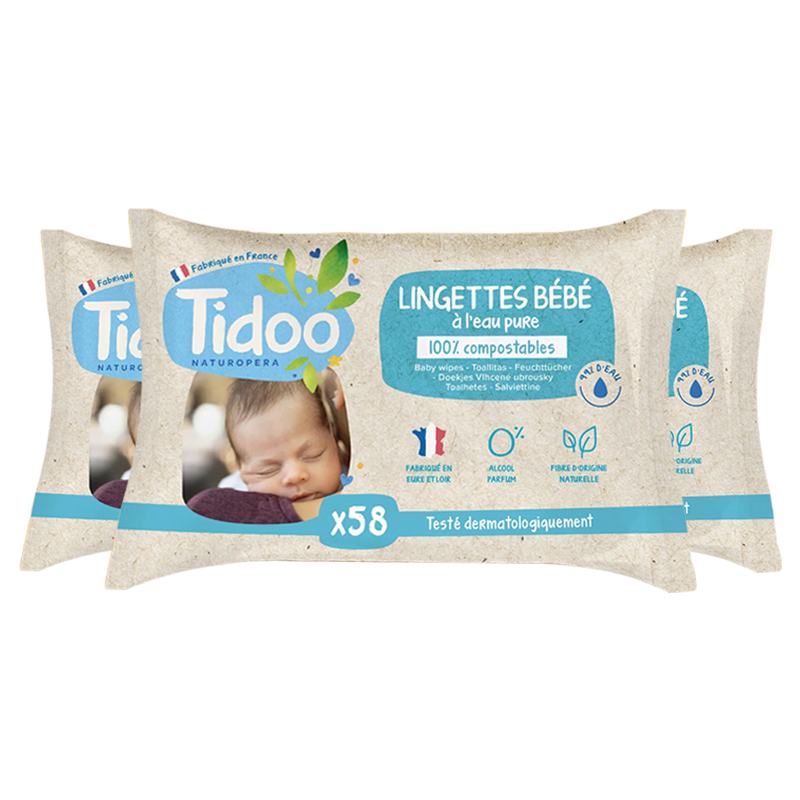TIDOO 58 lingettes bébé bio Lingette bébé ultra doux 100
