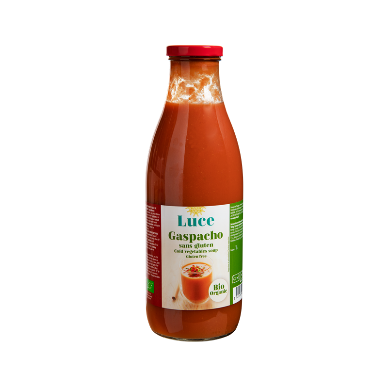 Gaspacho de tomates bio 1 litre- Luce -bouteille verre -belvibio