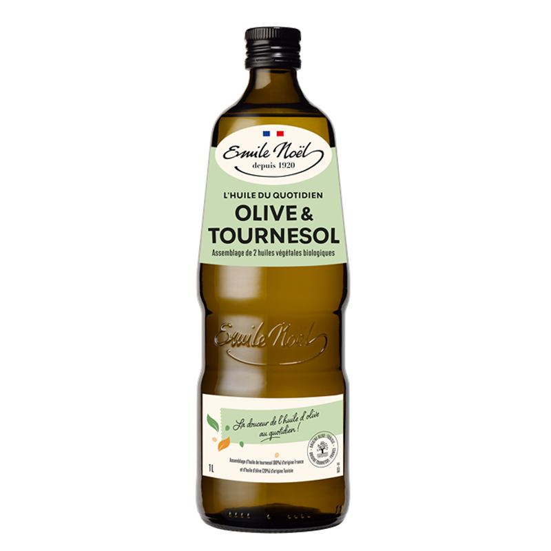 Huile de tournesol désodorisée et olive vierge extra bio - 1L