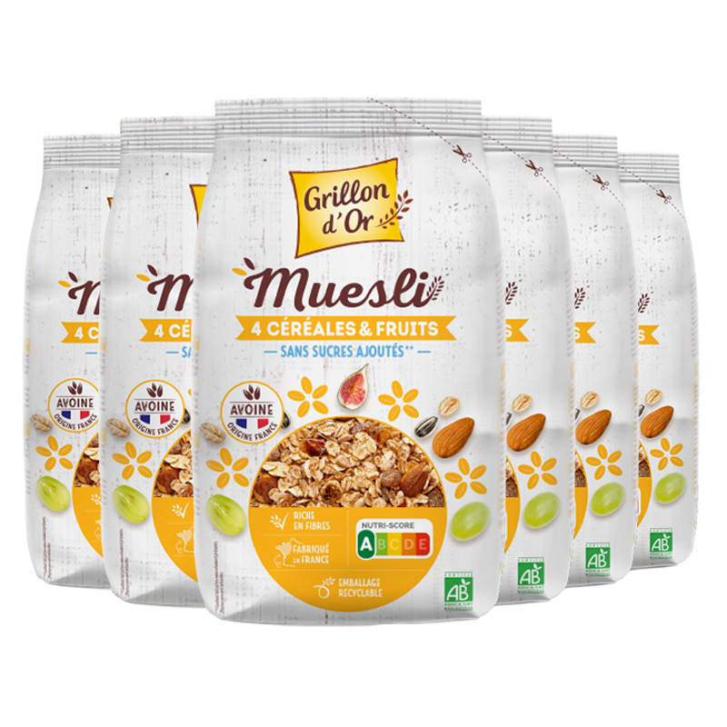 Muesli aux 4 céréales et fruits - Lot de 6 x 500g