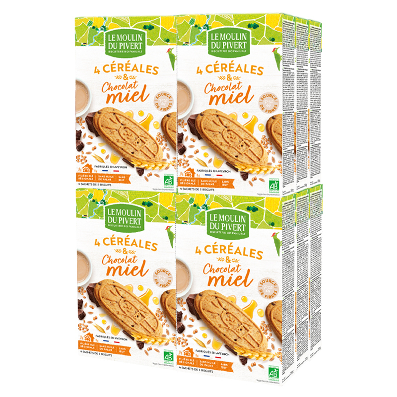 Biscuits 4 céréales - Miel et chocolat - Lot de 12x190g