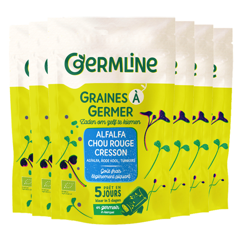 Graines à germer - Alfalfa cresson chou rouge - Lot de 6x150g