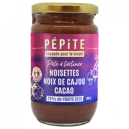 Pâte à tartiner 75% aux noisettes et noix de cajou bio et équitables - 300g