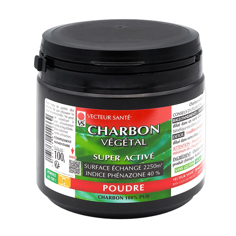 Charbon végétal super activé en poudre - 100g