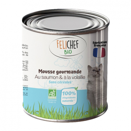 Mousse gourmande pour chat au saumon et à la volaille - 400g