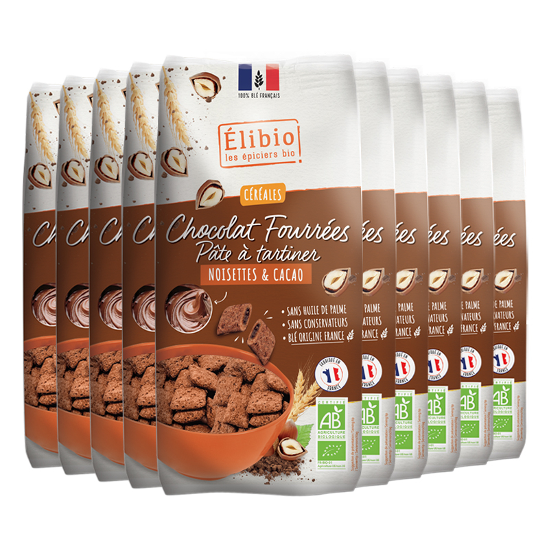 Céréales au chocolat bio fourrées à la pâte à tartiner - Lot de 10x375g