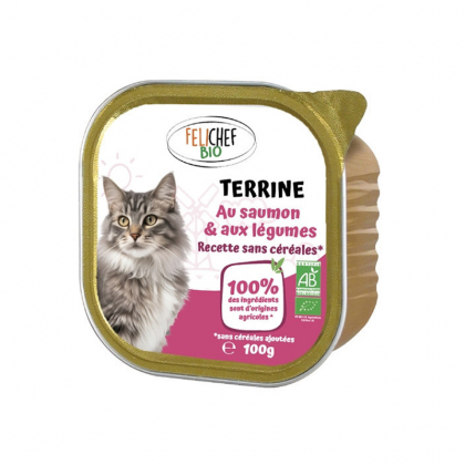 Terrine de saumon et légumes sans céréales pour chat - 100g