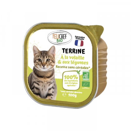 Terrine de volaille et légumes sans céréales pour chat - 100g