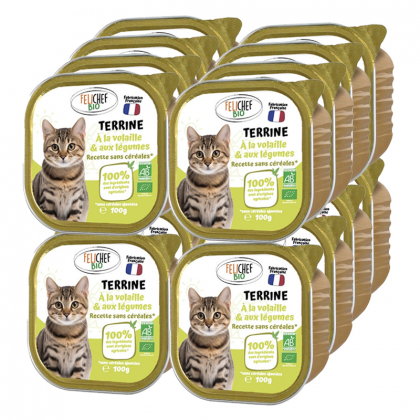 Terrine de volaille et légumes sans céréales pour chat - Lot de 16 x 100g