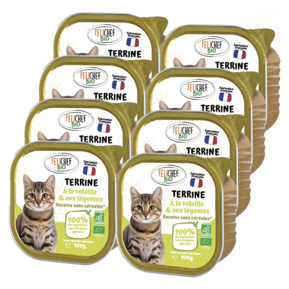 Terrine de volaille et légumes sans céréales pour chat - Lot de 8 x 100g