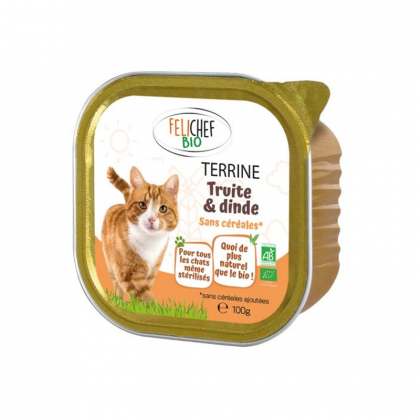 Terrine à la truite et à la dinde sans céréales pour chat - 100g