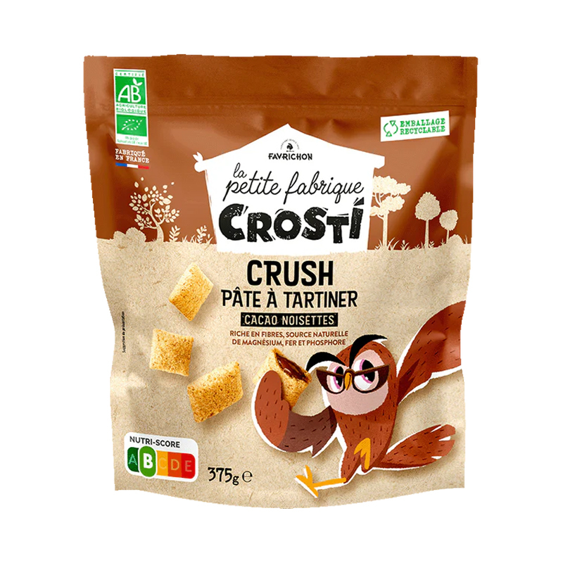 Crosti crush bio - Céréales fourrées pâte à tartiner cacao noisette - 375g