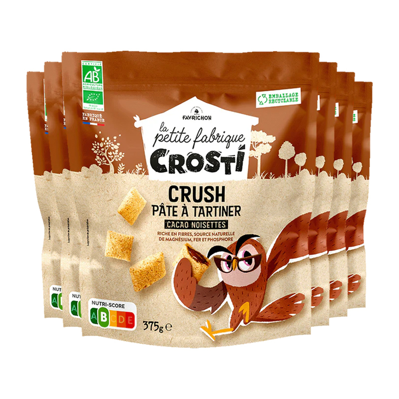 Crosti crush bio - Céréales fourrées pâte à tartiner cacao noisette - Lot de 6x375g