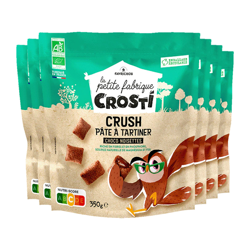 Crosti crush bio - Céréales fourrées pâte à tartiner choco noisette - Lot de 6x350g