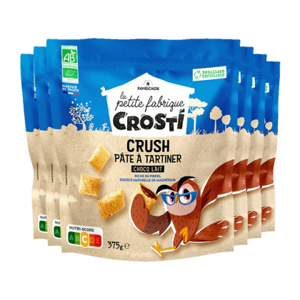 Crosti crush bio - Céréales fourrées pâte à tartiner chocolat au lait - Lot de 6x375g