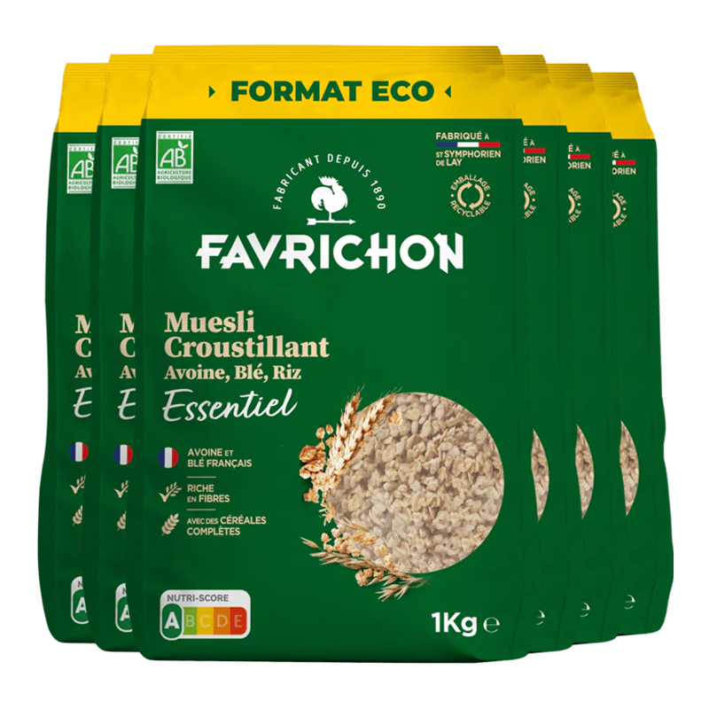 Muesli bio croustillant - Avoine blé et riz - Lot de 6x1kg