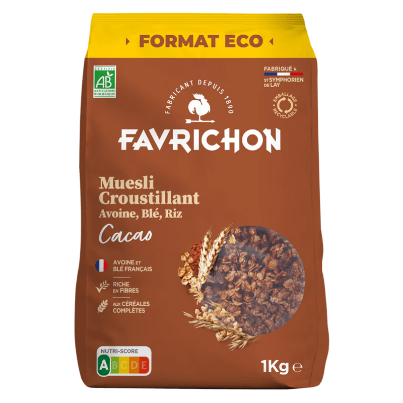 Muesli bio croustillant - Avoine blé riz et chocolat - 1kg