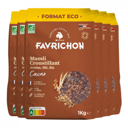 Muesli bio croustillant - Avoine blé riz et chocolat - Lot de 6x1kg