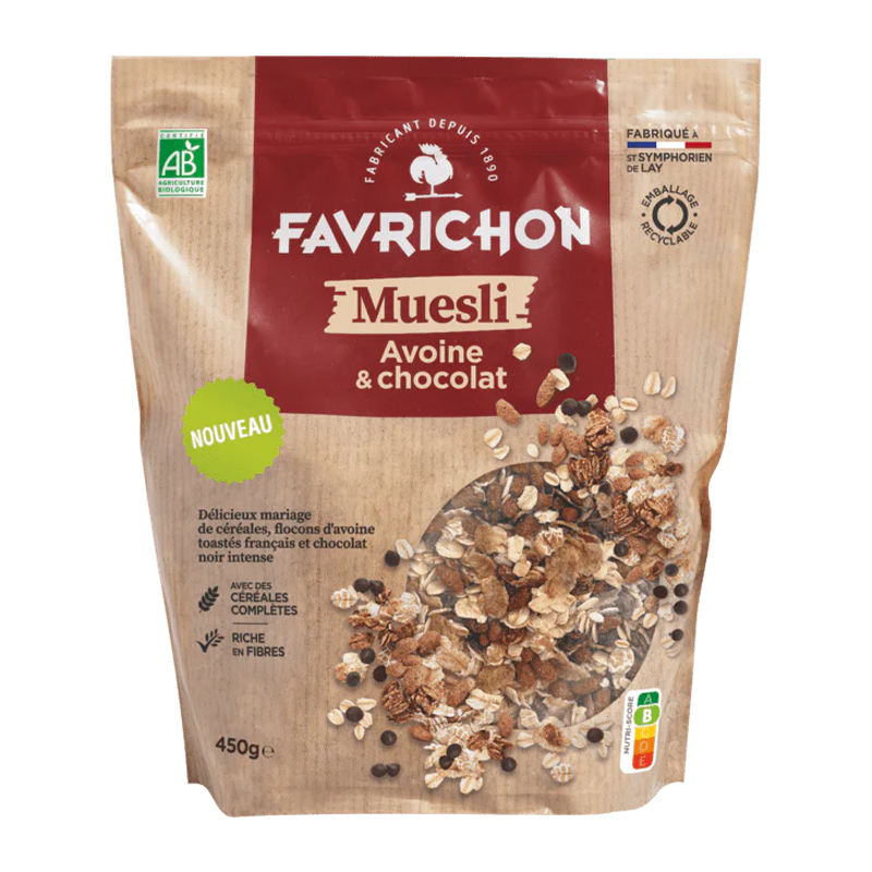 Muesli bio croustillant - Avoine et chocolat - 450g