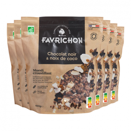 Muesli bio croustillant - Chocolat noir et noix de coco - Lot de 6x450g