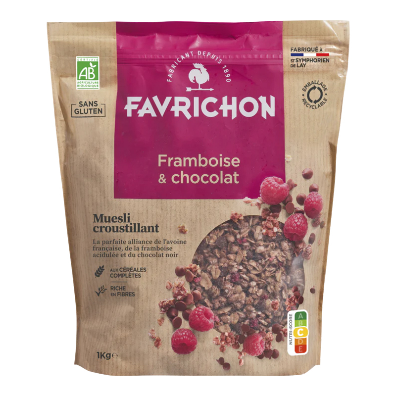 Muesli bio croustillant sans gluten - Framboise chocolat - 1kg