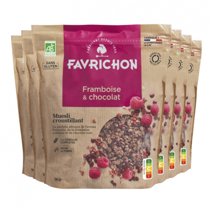 Muesli bio croustillant sans gluten - Framboise chocolat - Lot de 6x1kg