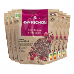 Muesli bio croustillant sans gluten - Framboise chocolat - Lot de 6x500g