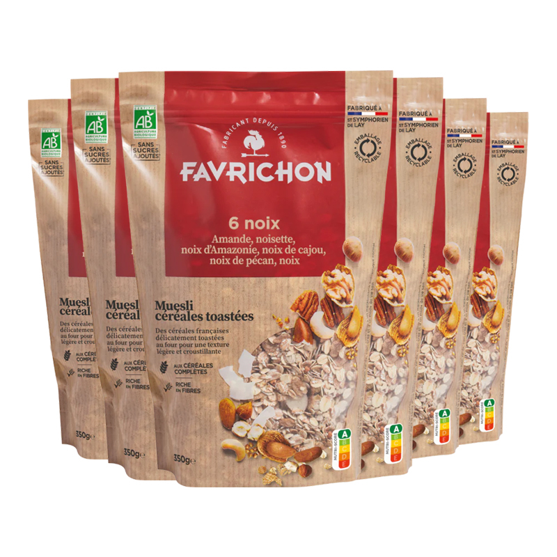 Muesli bio tradition - Céréales toastées et 6 noix - Lot de 6x350g